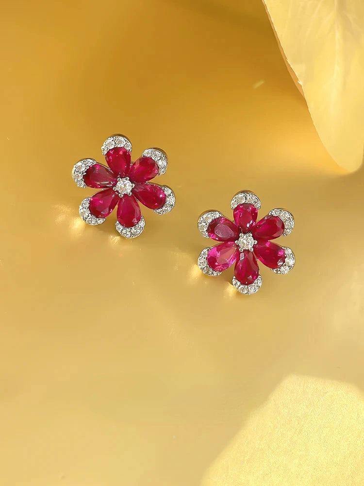 Ruby rose earrings